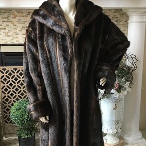Full length faux sable mink coat with hood. New WT